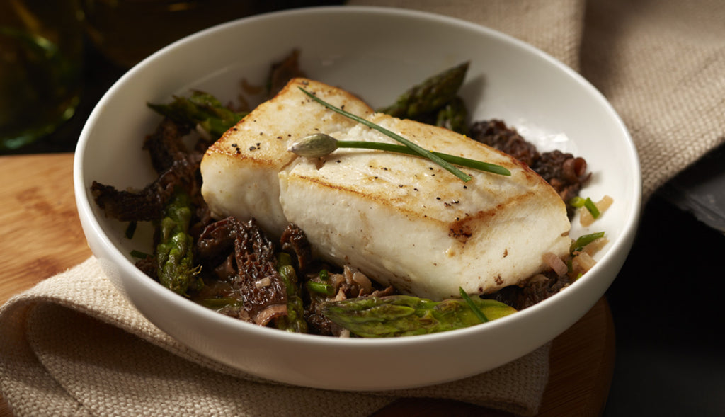 Halibut with Morels and Asparagus